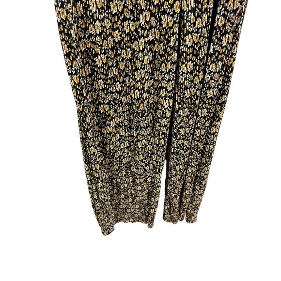 Zara Black & Yellow Floral Printed Crinkle Wide Leg Belted Jumpsuit Size Small - Picture 7 of 14